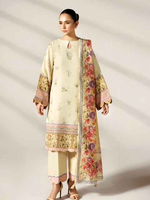 Bareen | Lemon Silk Finish Lawn Long Kurta Set
