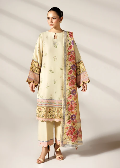 Bareen | Lemon Silk Finish Lawn Long Kurta Set