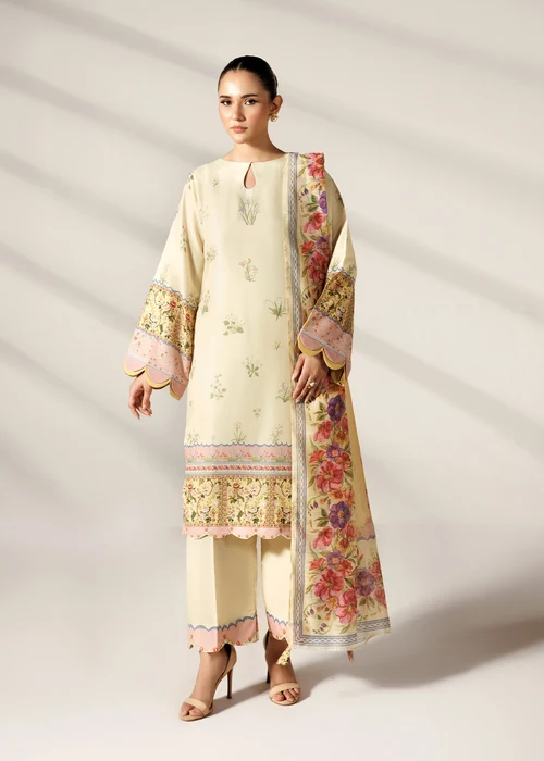 Bareen | Lemon Silk Finish Lawn Long Kurta Set - Image 4