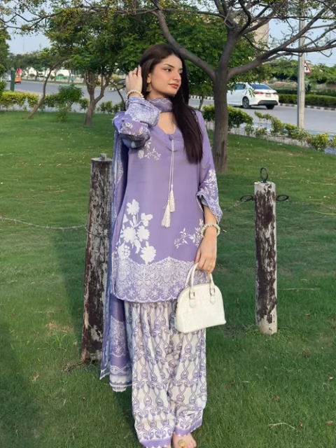 Bareen | Lilac Silk Finish Lawn Kurta Set