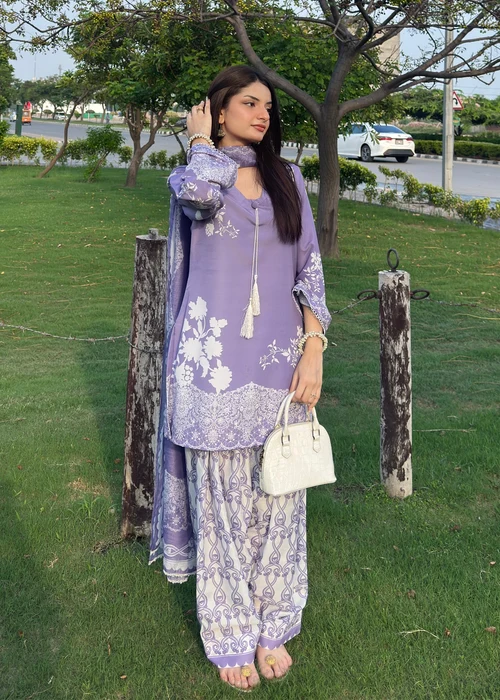 Bareen | Lilac Silk Finish Lawn Kurta Set