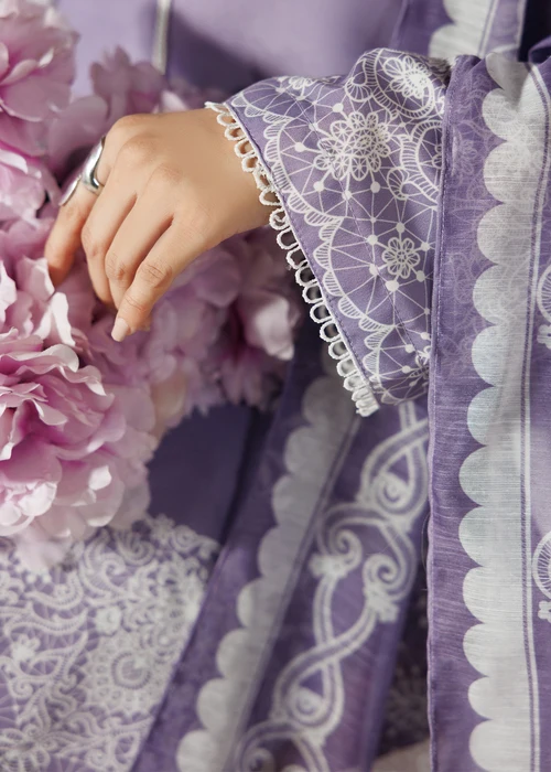 Bareen | Lilac Silk Finish Lawn Kurta Set - Image 2