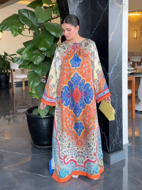 Bareen | Multi Satin Silk A-Line Kaftan