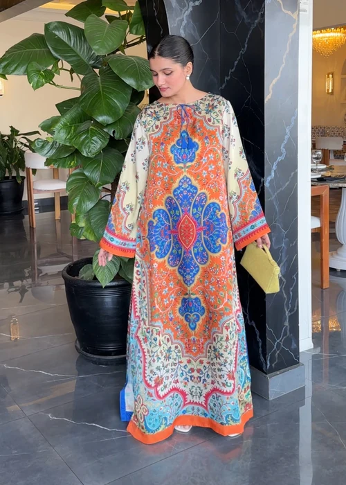Bareen | Multi Satin Silk A-Line Kaftan