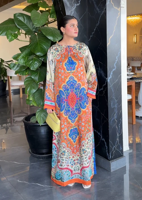 Bareen | Multi Satin Silk A-Line Kaftan - Image 4