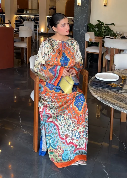Bareen | Multi Satin Silk A-Line Kaftan - Image 3