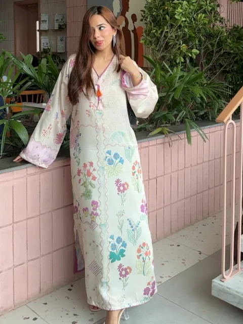 Bareen | Multi Satin Silk Long Kaftan