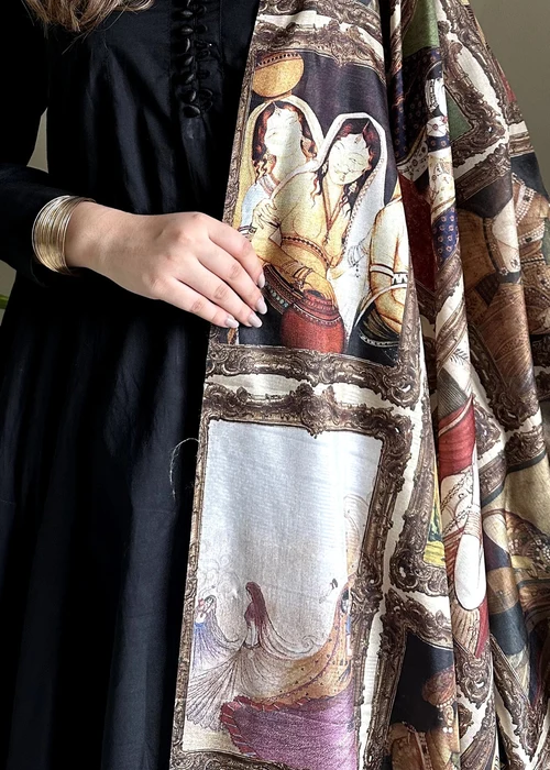 Bareen | Multi Tussar Silk Printed Dupatta - Image 3