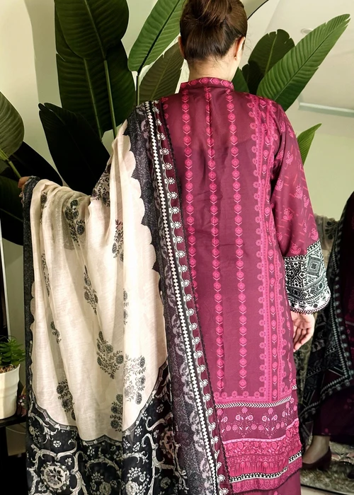 Bareen | Plum Silk Finish Lawn Kurta Set - Image 4