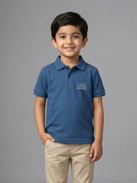 Kids Mania | Steel Blue Cotton Polo Shirt