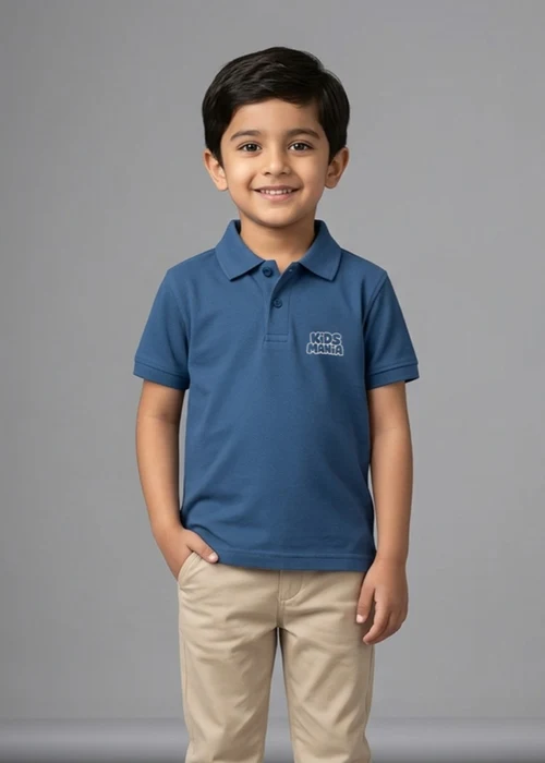 Kids Mania | Steel Blue Cotton Polo Shirt