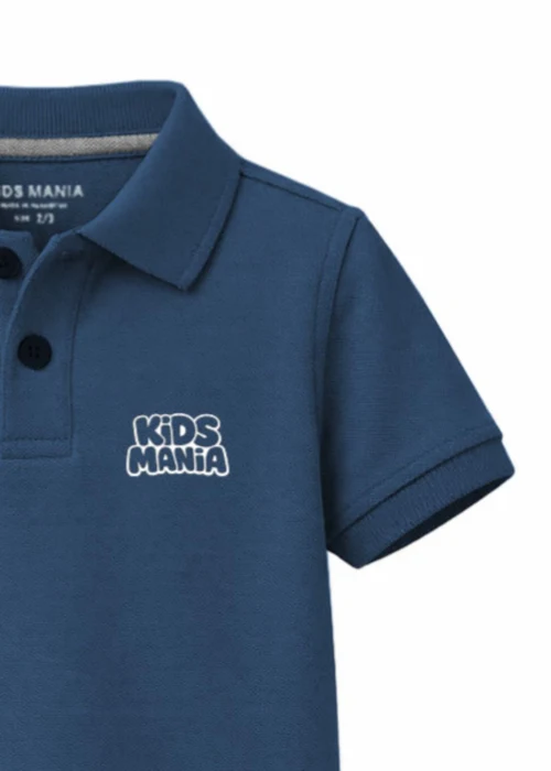 Kids Mania | Steel Blue Cotton Polo Shirt - Image 3