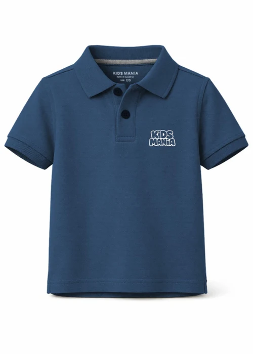 Kids Mania | Steel Blue Cotton Polo Shirt - Image 2