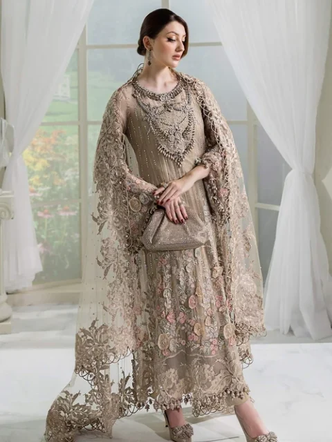 Maria B | Beige Organza Unstitched