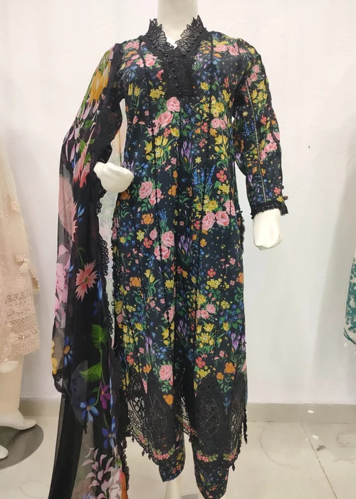 Maria B | Black Lawn Kurta Set - Image 2