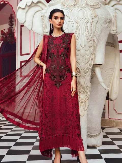 Maria B | Black & Red Linen Unstitched 3-Piece Suit