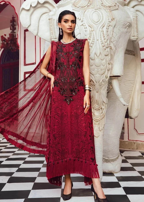 Maria B | Black & Red Linen Unstitched 3-Piece Suit
