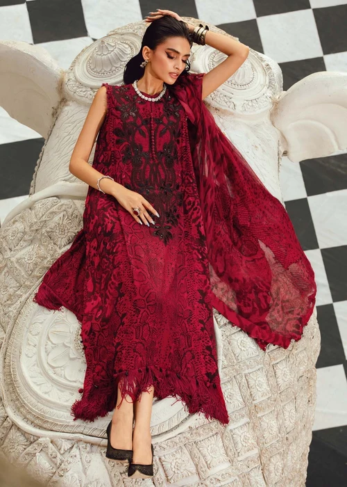 Maria B | Black & Red Linen Unstitched 3-Piece Suit - Image 2
