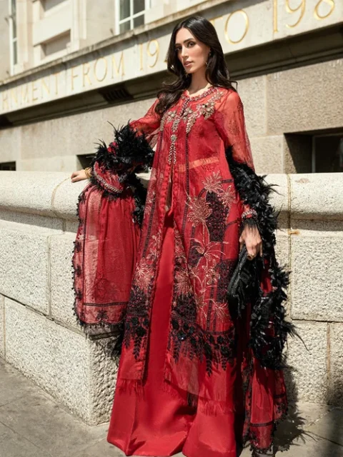Maria B | Blood Red Organza Unstitched