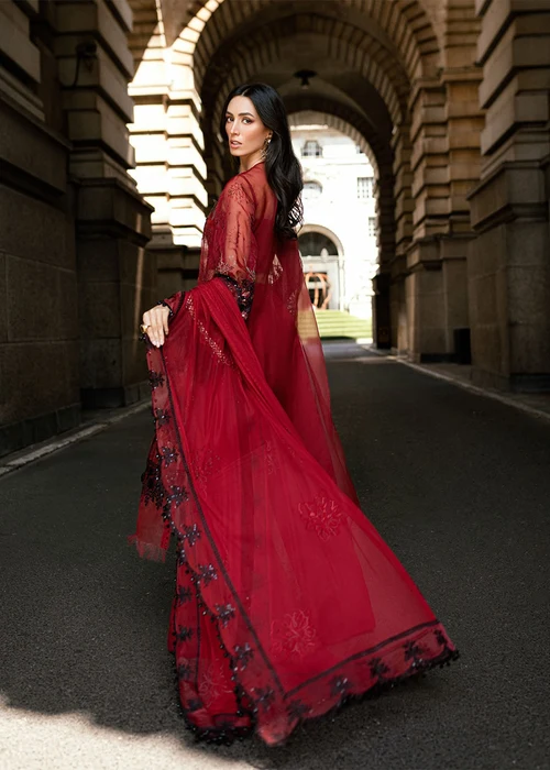 Maria B | Blood Red Organza Unstitched - Image 3