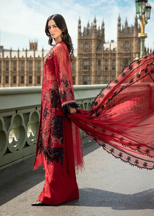 Maria B | Blood Red Organza Unstitched - Image 2