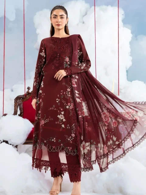 Maria B | Maroon Lawn Kurta Set
