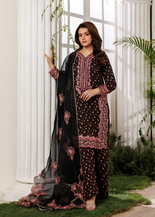 Mohagni | Jet Black Cotton Dobby Straight Cut Kurta Set - Image 4
