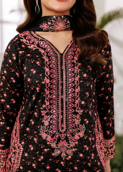 Mohagni | Jet Black Cotton Dobby Straight Cut Kurta Set - Image 3