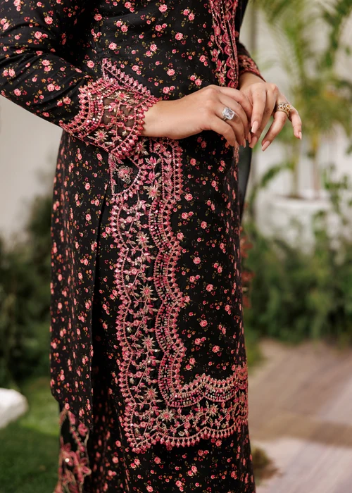 Mohagni | Jet Black Cotton Dobby Straight Cut Kurta Set - Image 2