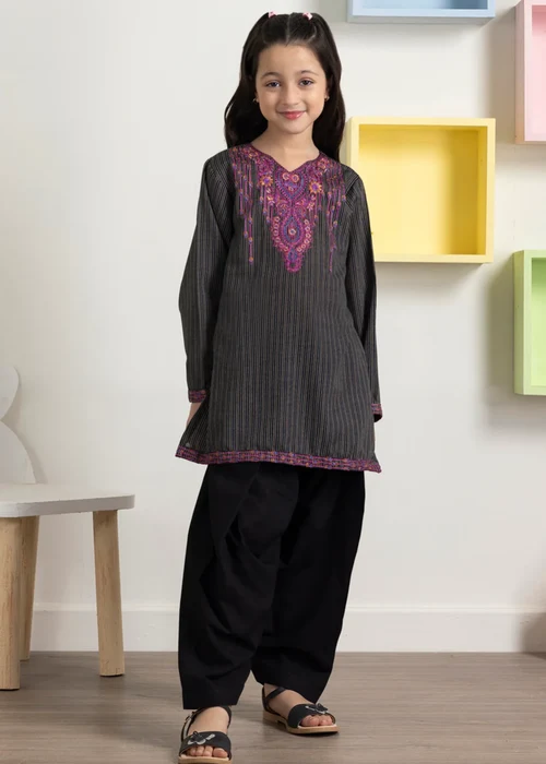Zellbury | Black Cotton Kurta Set
