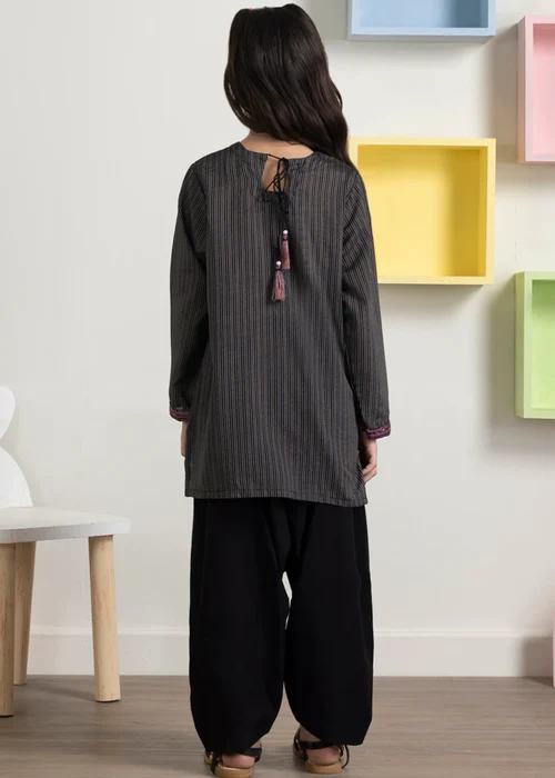Zellbury | Black Cotton Kurta Set - Image 2