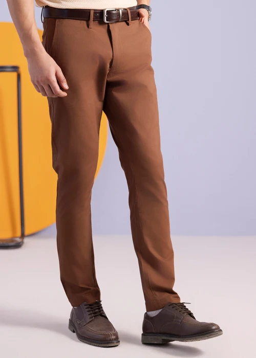 Zellbury | Brown Cotton Signature Chinos - Image 2