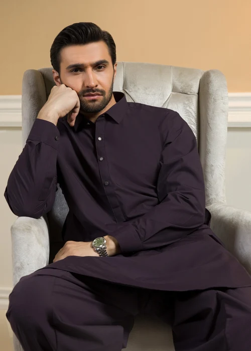 Zellbury | Elegant Deep Purple Poly Viscose Shalwar Kameez - Image 3