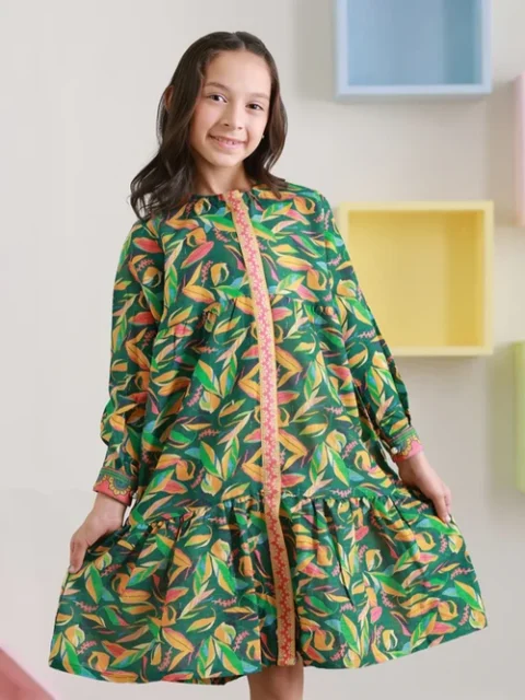 Zellbury | Green Khaddar High-Low Short Frock