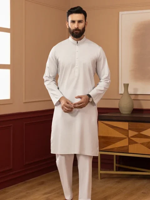 Zellbury | Elegant White Dobby Kurta for Summer Wear