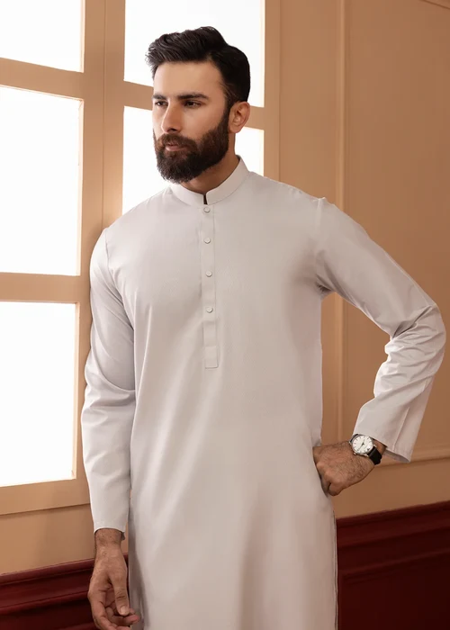 Zellbury | Elegant White Dobby Kurta for Summer Wear - Image 3