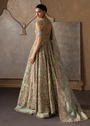 Afrozeh | Elegant Mint Green Zari Tissue 3 Piece Hand Embellished Embroidered Bride Groom Wear Set