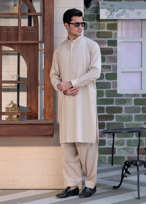 Buraq | Premium Beige Cotton 2 Piece Long Kurta Set - Image 4