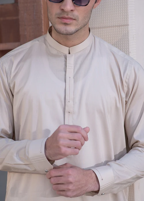 Buraq | Premium Beige Cotton 2 Piece Long Kurta Set - Image 3