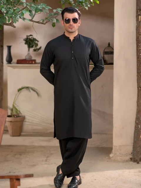 Buraq | Elegant Black Wash & Wear 2 Piece Kurta Shalwar Set