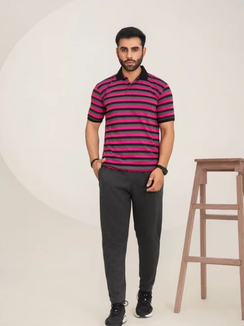 Buraq | Stylish Hot Pink Cotton Stripper Polo
