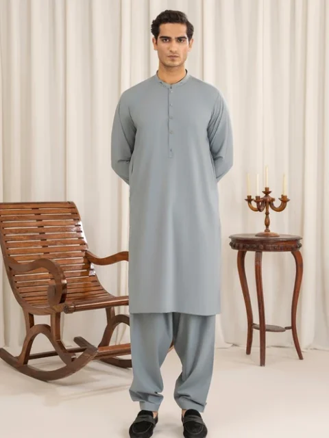 Buraq | Elegant Ice Blue Wash & Wear 2 Piece Long Kurta Set