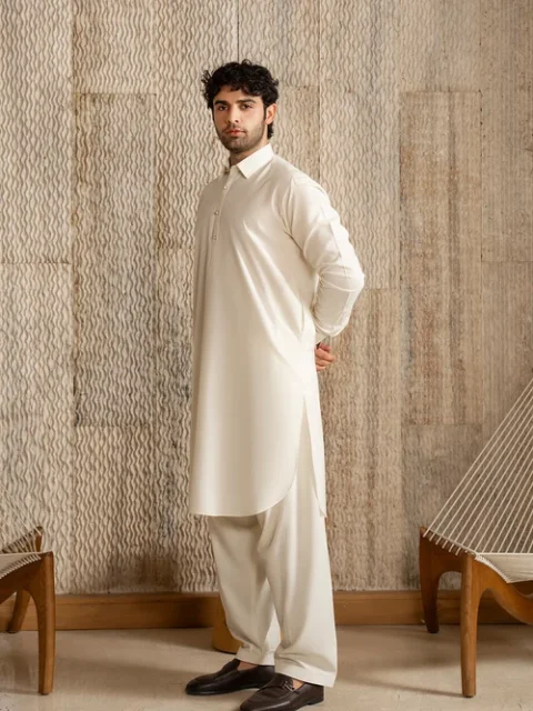 Buraq | Elegant Off-White Wash & Wear 2 Piece Long Kurta Set