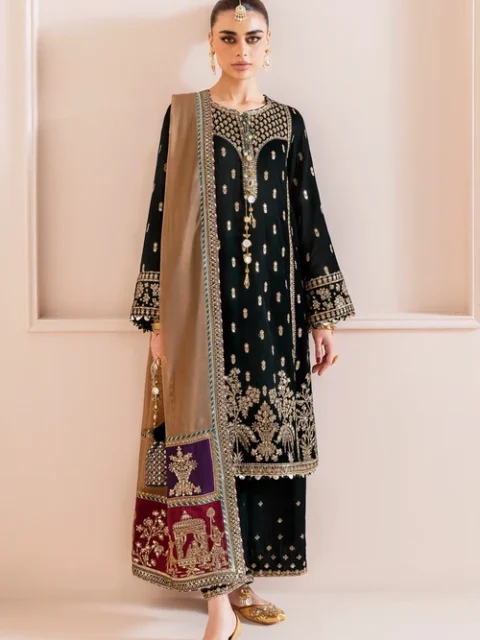 Jazmin | Elegant Black Velvet 3 Piece Embroidered Festive Party Wear Set