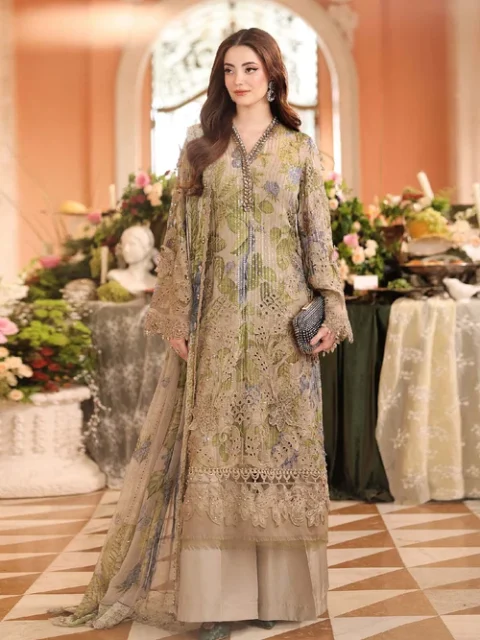 Maria B | Elegant Beige & Coffee Brown Chiffon 4 Piece Festive Suit