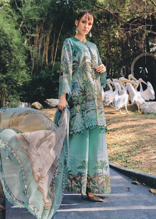 Maria B | Elegant Pine Green Lawn 3 Piece Festive Kurta Set