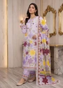 Murshad G | Elegant Lilac Lawn Cotton 3 Piece Embroidered Long Kurta Set - Image 4