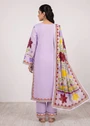 Murshad G | Elegant Lilac Lawn Cotton 3 Piece Embroidered Long Kurta Set - Image 3