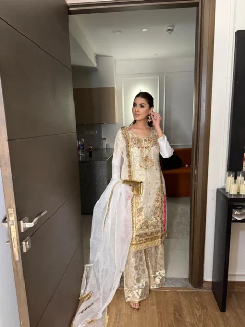 Nur | Elegant White Jamawar Jacquard 3 Piece Festive Kurta Set
