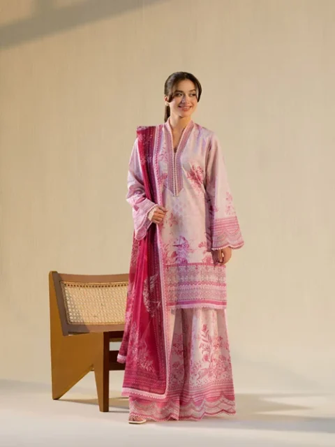 Sobia Nazir | Elegant Pink Lawn 3 Piece Printed Daily Basic Wear Set